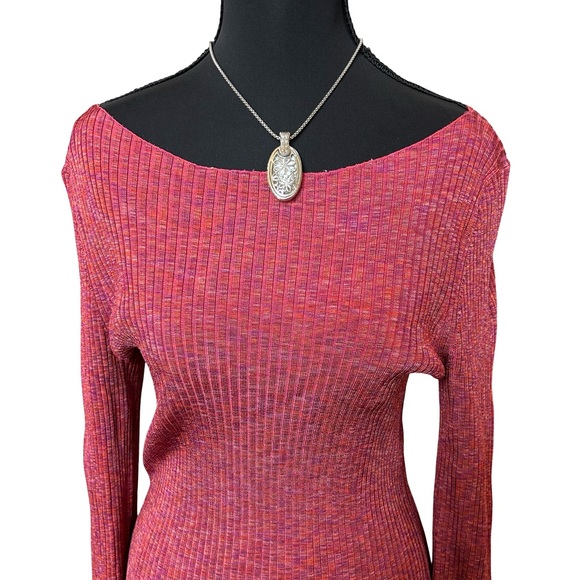 Theory Cabled Print Ribbed Boat Neck Sweater Top SUNSET MULTI Size M - Picture 6 of 11